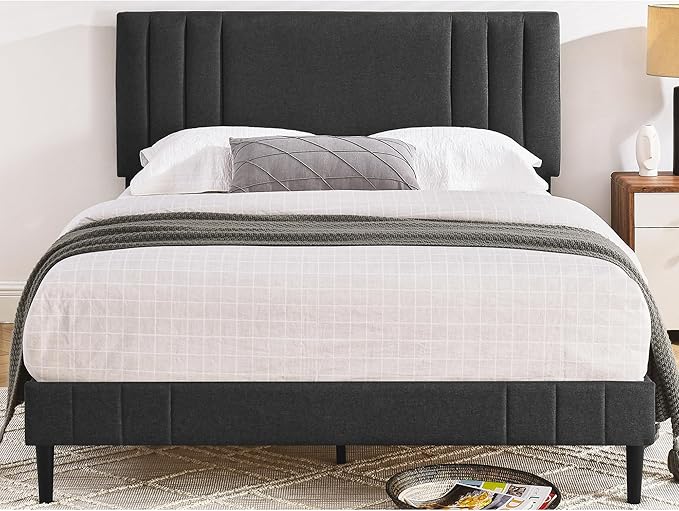 Chicago Modern Tufted Upholstered Platform Queen Size Bed Frame, Grey