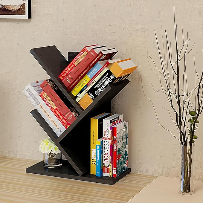 Tree Bookshelf, 3-Tier Book Storage Organizer Shelves Floor Standing Bookcase