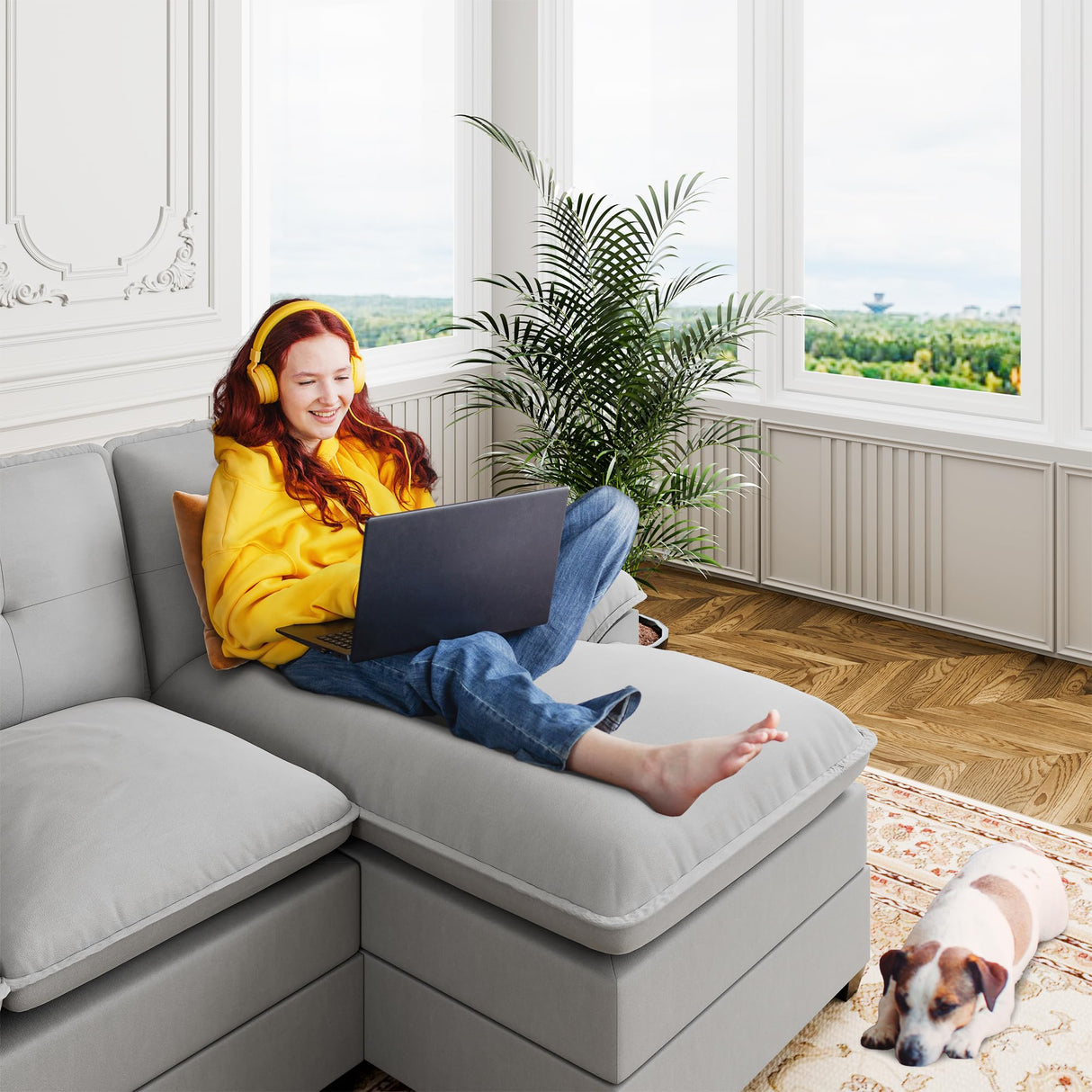 Shintenchi 110" U-Shaped Sectional Sofa with Double Chaise – 6 Colors