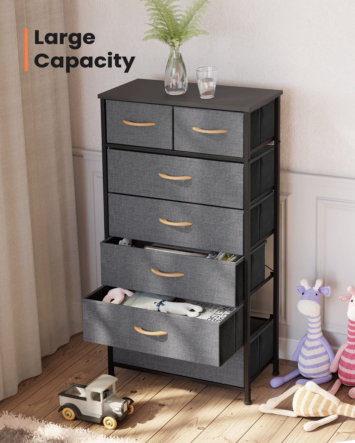 Dresser for Bedroom with 7 Drawers, Tall Dresser Vertical Storage Tower