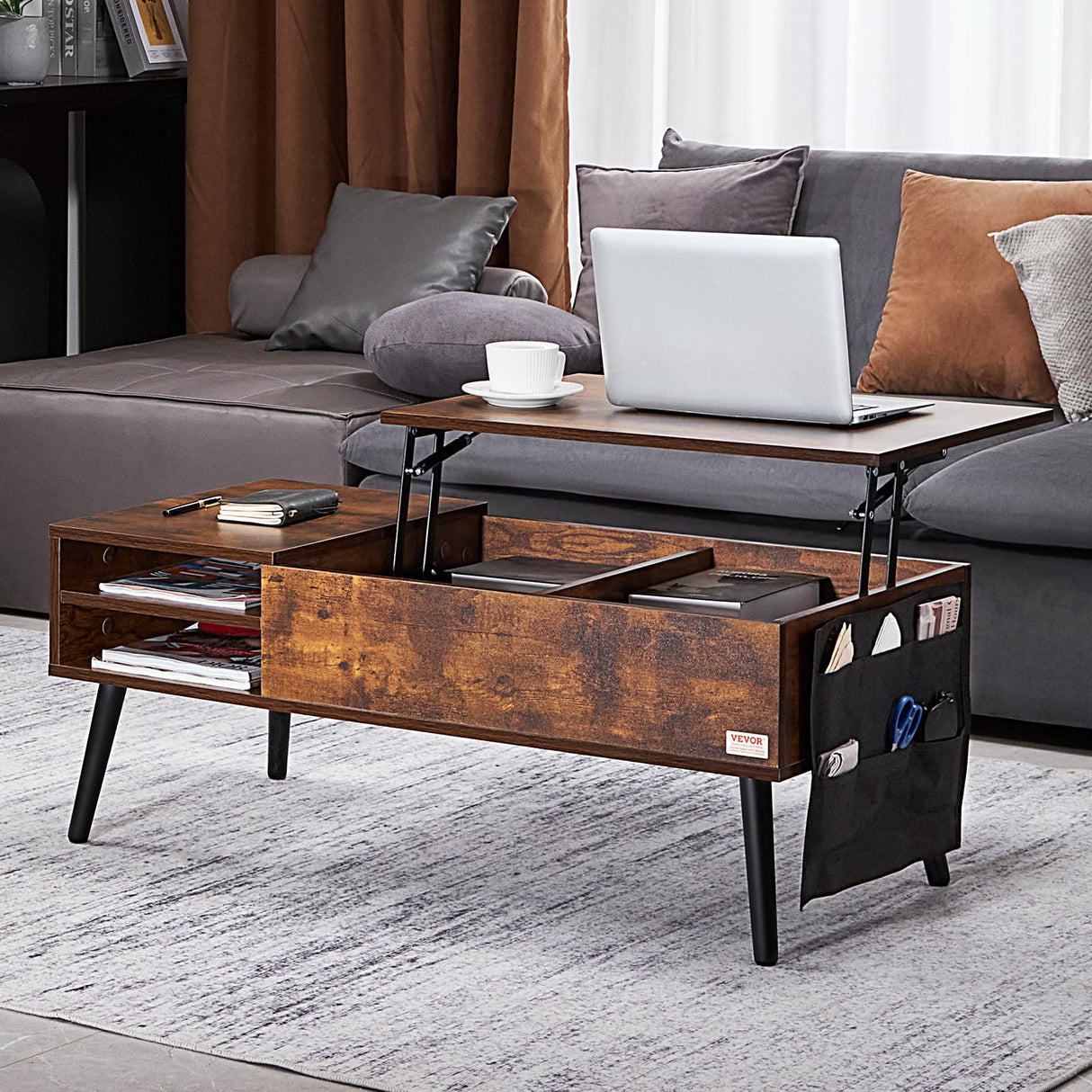 Lift Top Coffee Table, 39.4 in Rectangle Coffee Table with Extra Storage Pockets