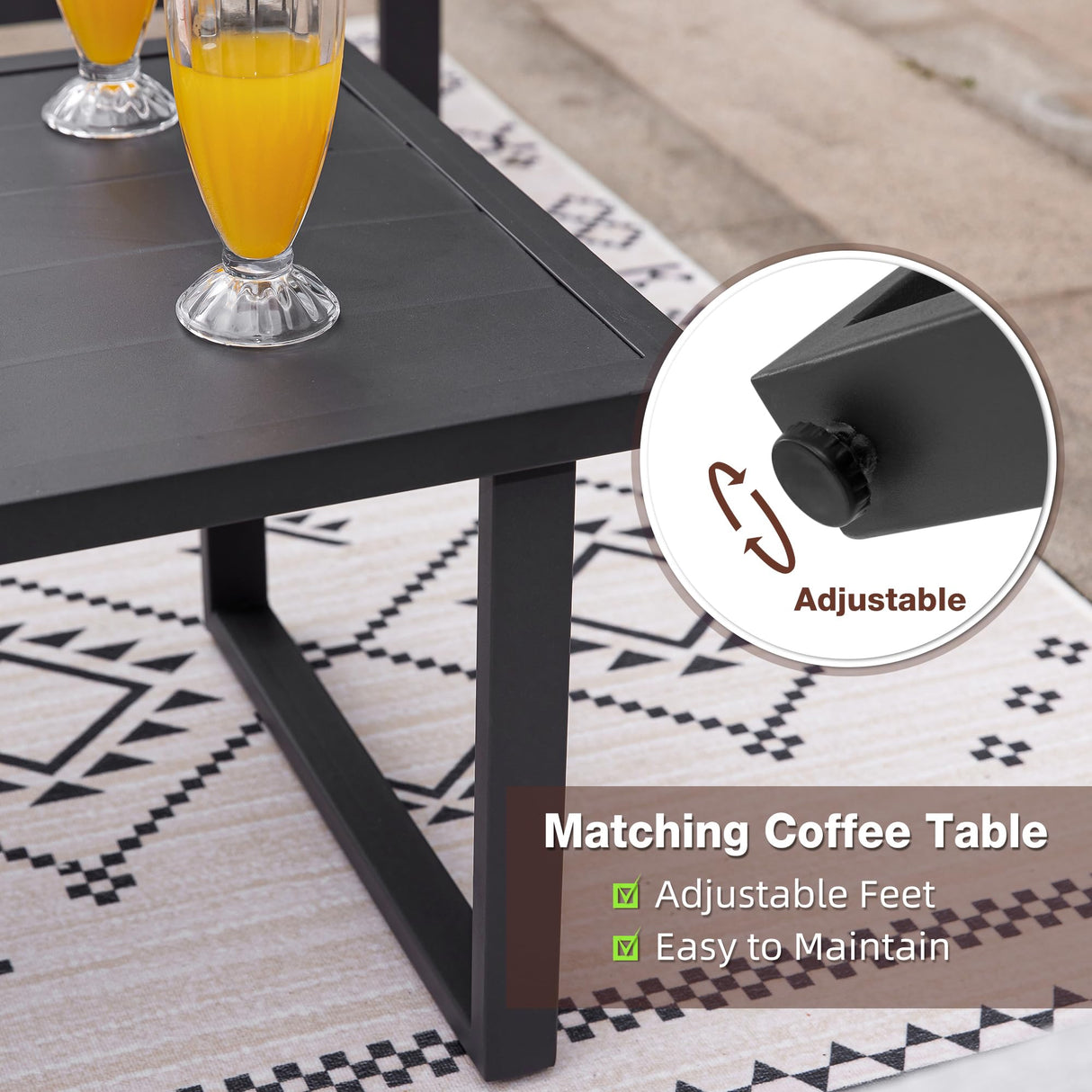 4 Pieces Outdoor Patio Furniture with Table Set, Metal Patio Conversation Sets