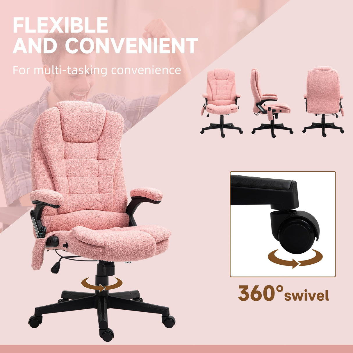6-Point Vibrating Massage Office Chair with Heat - Pink Velvet