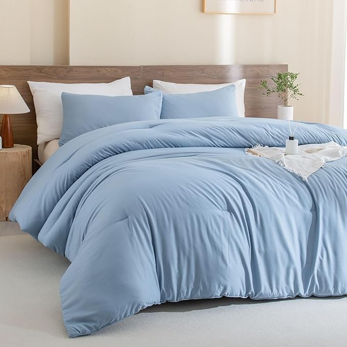 Classic Pure White Comforter Queen Size, 3 Pieces Boho Comforter Set, Lightweight Solid