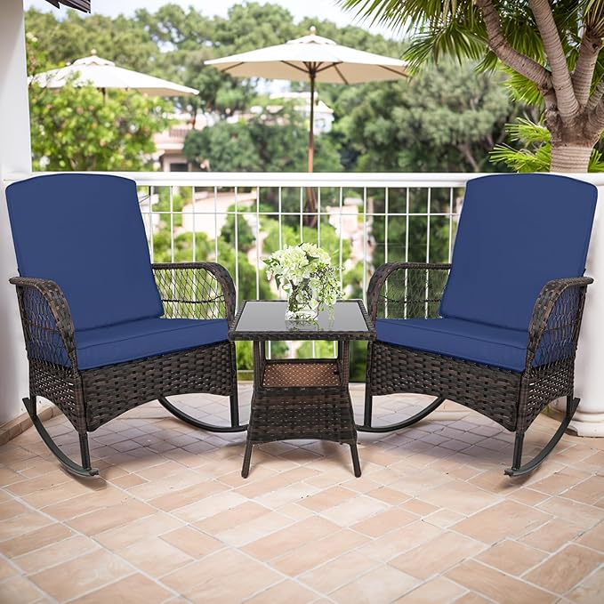 3 pcs Rocking Bistro Set Conversation Chairs with Arm Rest