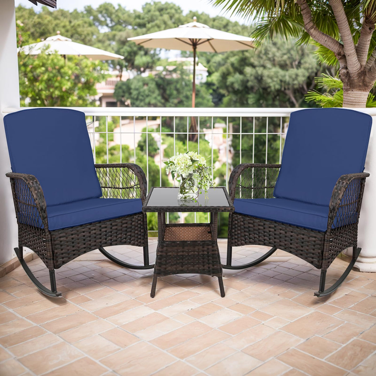 3 pcs Rocking Bistro Set Conversation Chairs with Arm Rest