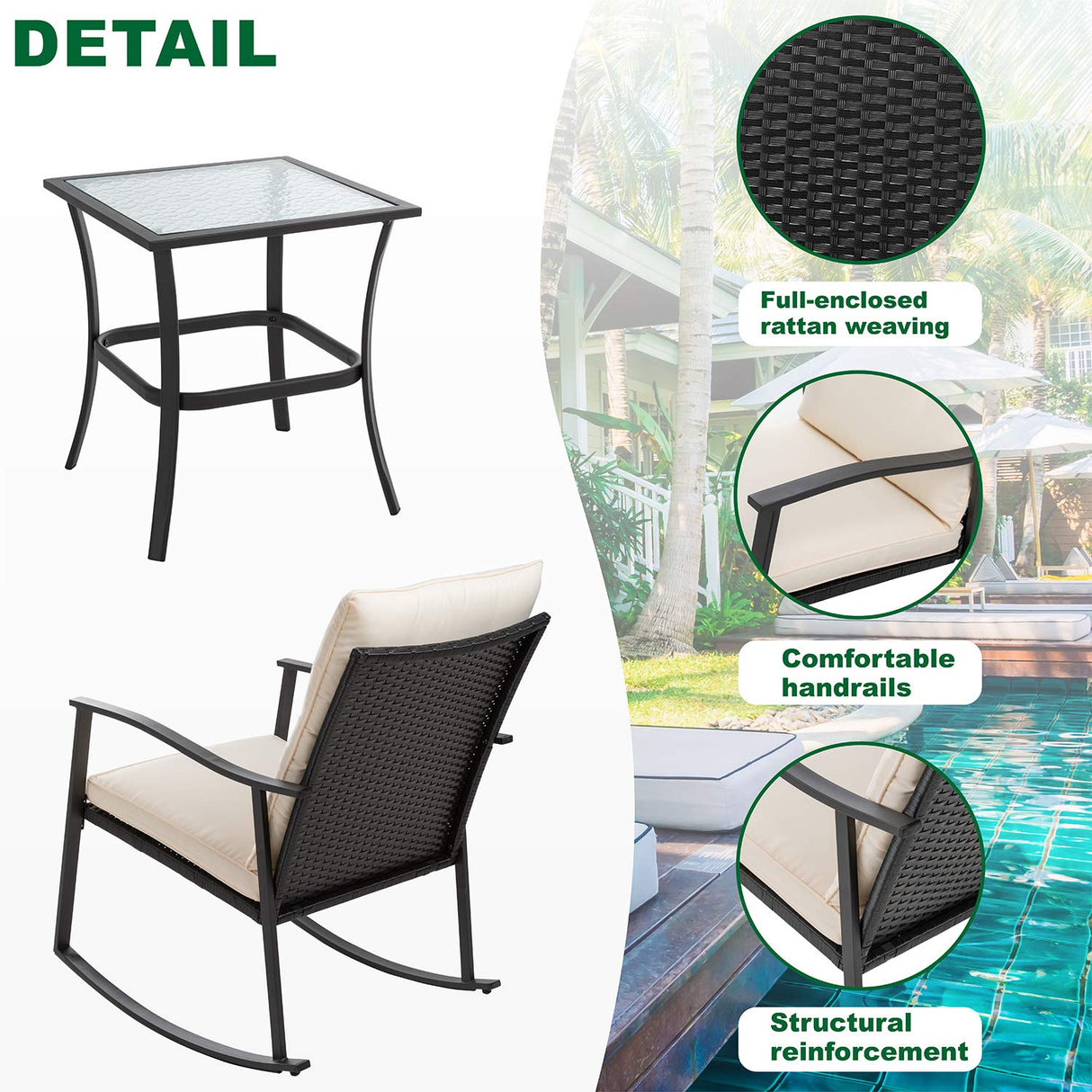 Outdoor 3-Piece Rocking Bistro Set