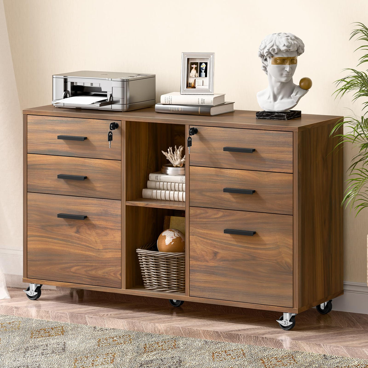 File Cabinet with Lock, Large Mobile Storage Filing Cabinet