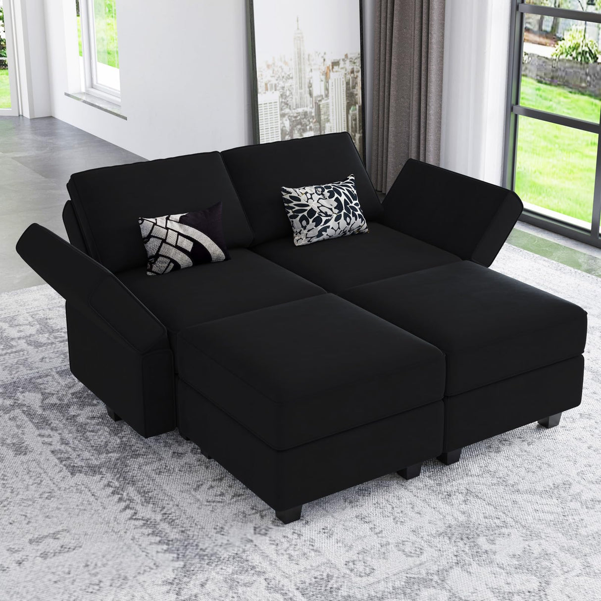 Modular Sectional Sofa with Reversible Chaise L Shaped Couch with Ottoman Modular