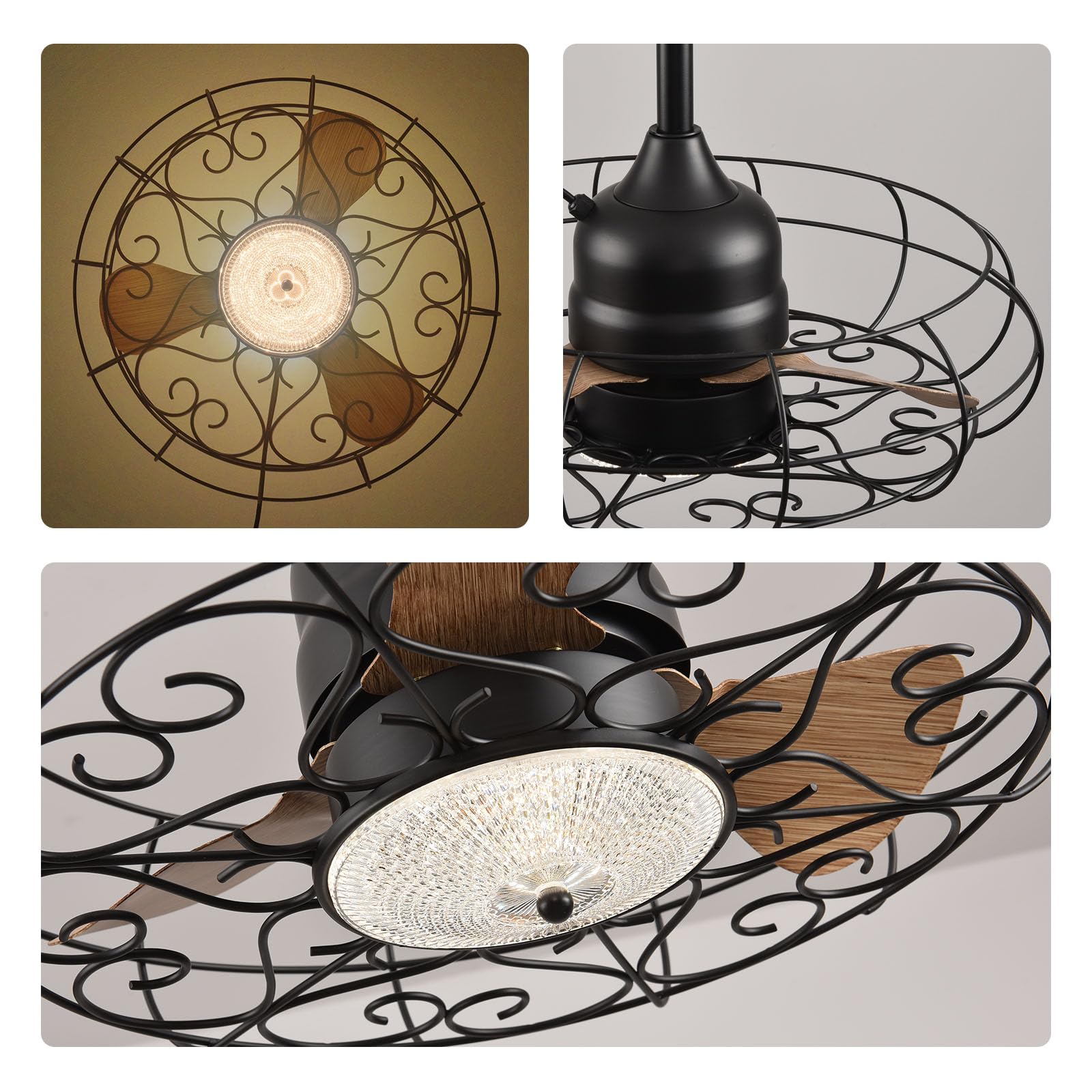 Outdoor Ceiling Fans with Light, 21'' Wet Rated Outdoor Hanging Fan for Gazebo