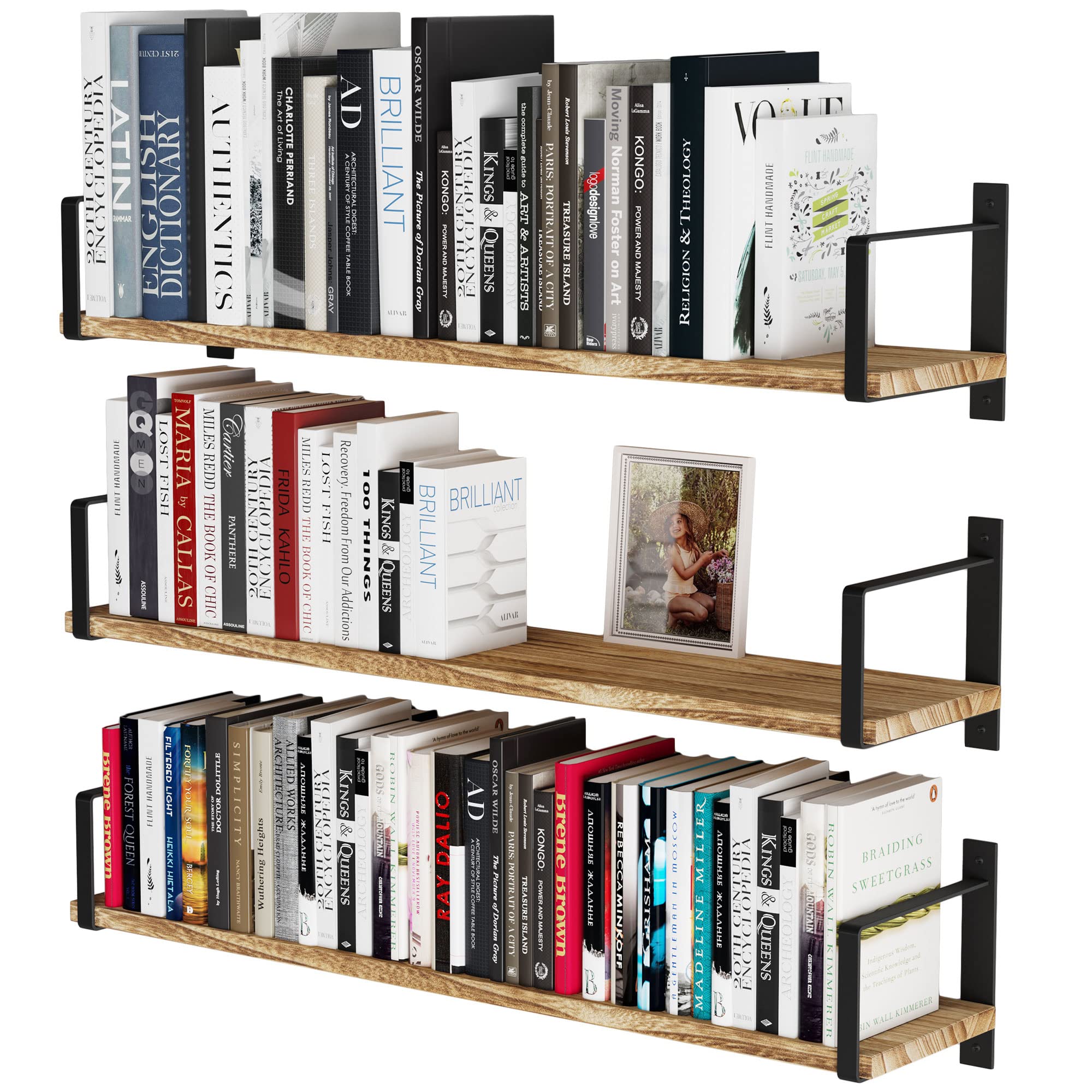 Toledo Wood Floating Shelves for Wall Storage, Floating Bookshelf Set of 3