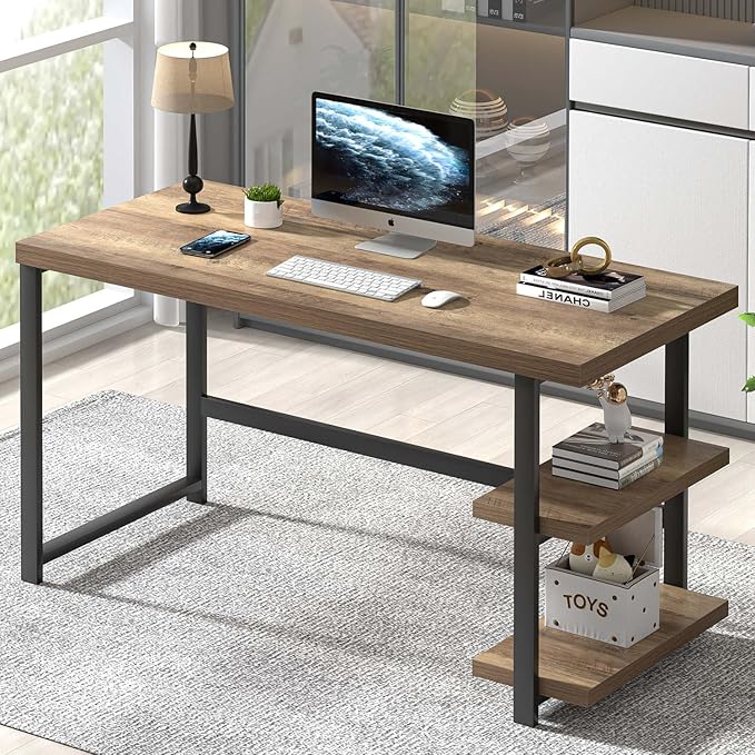 Modern Computer Desk, Wood Home Office Desk, Study Writing Gaming Table Workstation