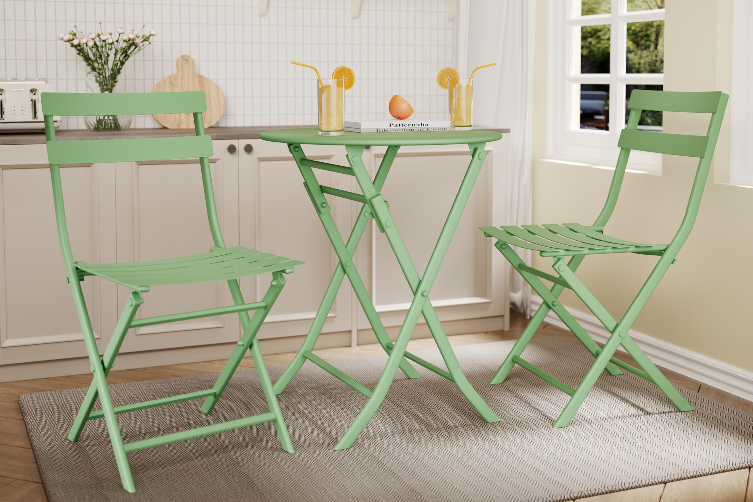 3-Piece Patio Bistro Sets, Outdoor Space-Saving Folding Bistro Table and Chairs