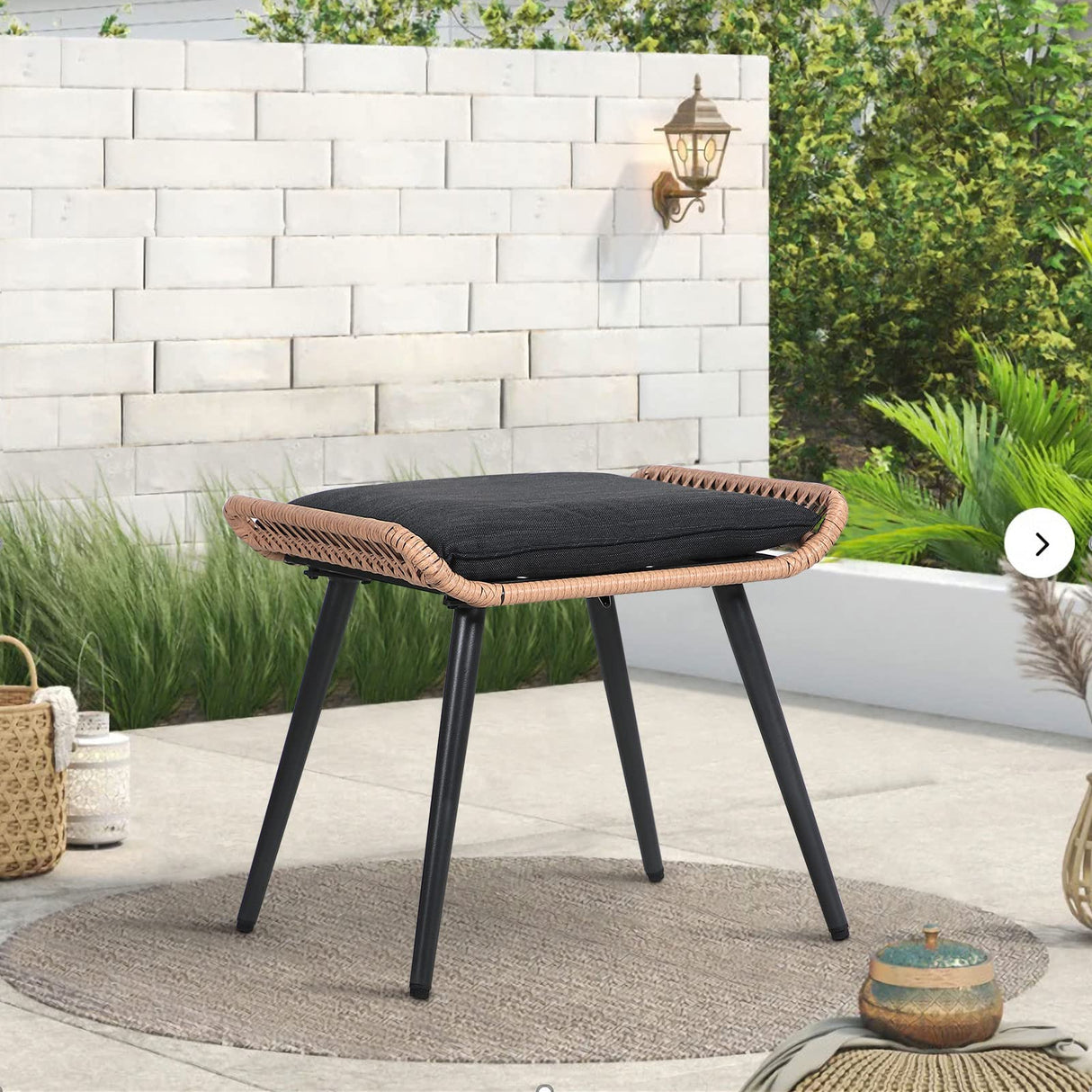 Outdoor Wicker Ottoman Set of 2, Patio Rattan Ottomans with Seat Cushions