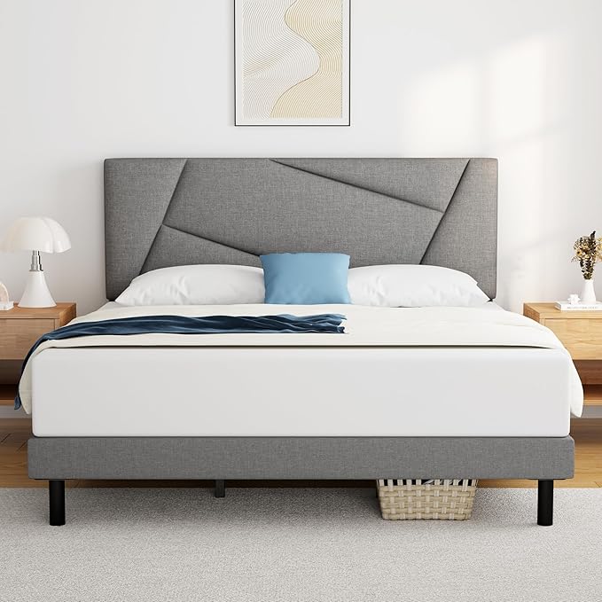 Queen Bed Frame Upholstered Platform with Headboard