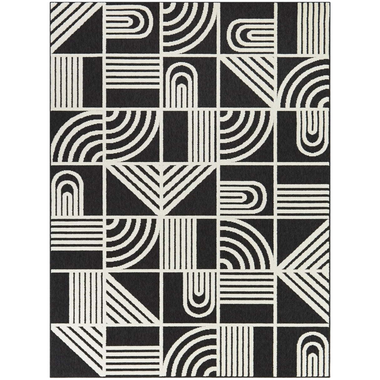 Flamel Modern Abstract Indoor/Outdoor Area Rug Black 7'10" x 10' 8' x 10' Grey