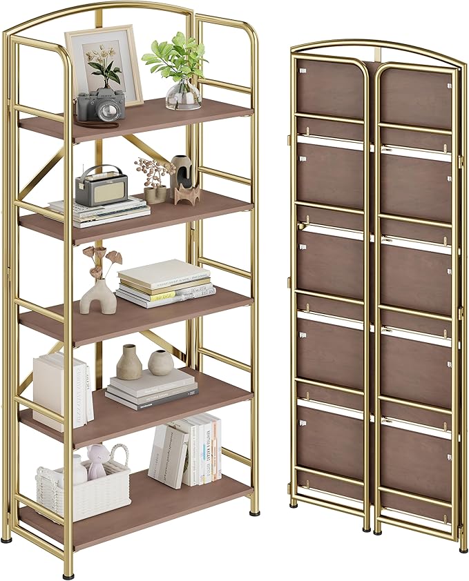 No-Assembly Folding Gold Bookshelf Storage Shelves Multifunctional Plant Flower Stand