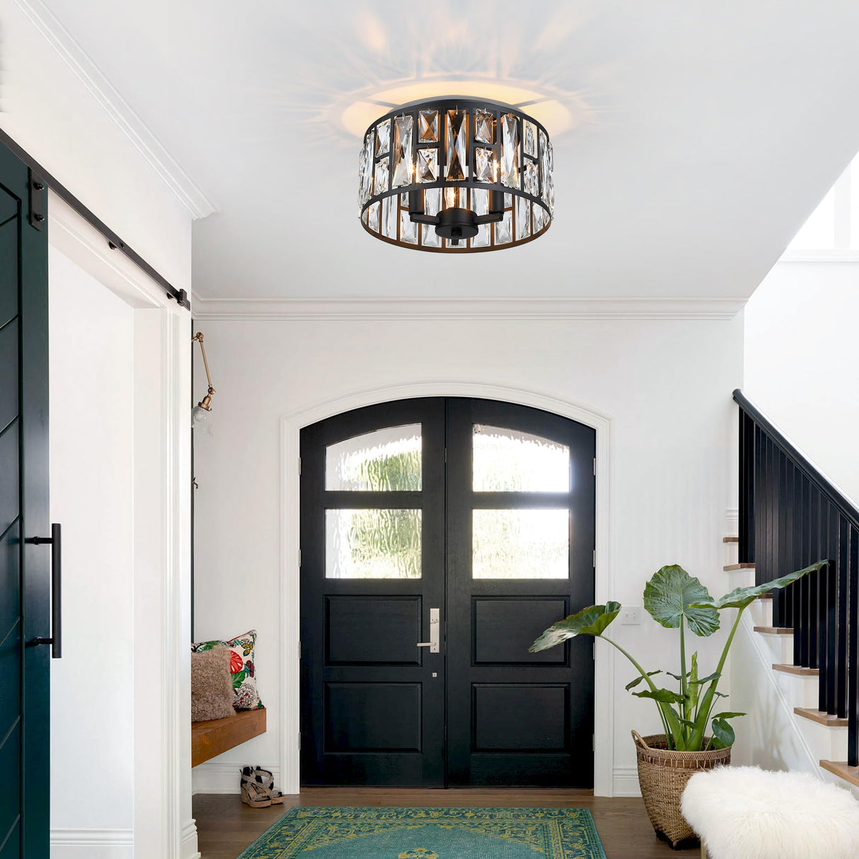 12" Black Crystal Ceiling Light and Chandelier