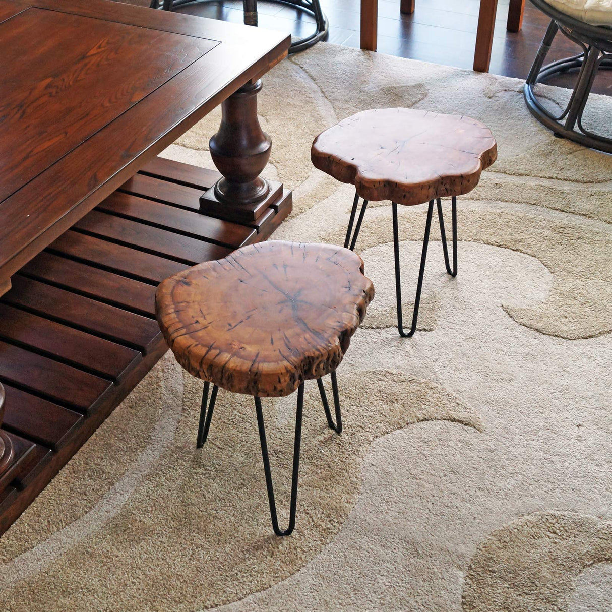 Unique Shape Natural Wood Stump Rustic Surface End Table