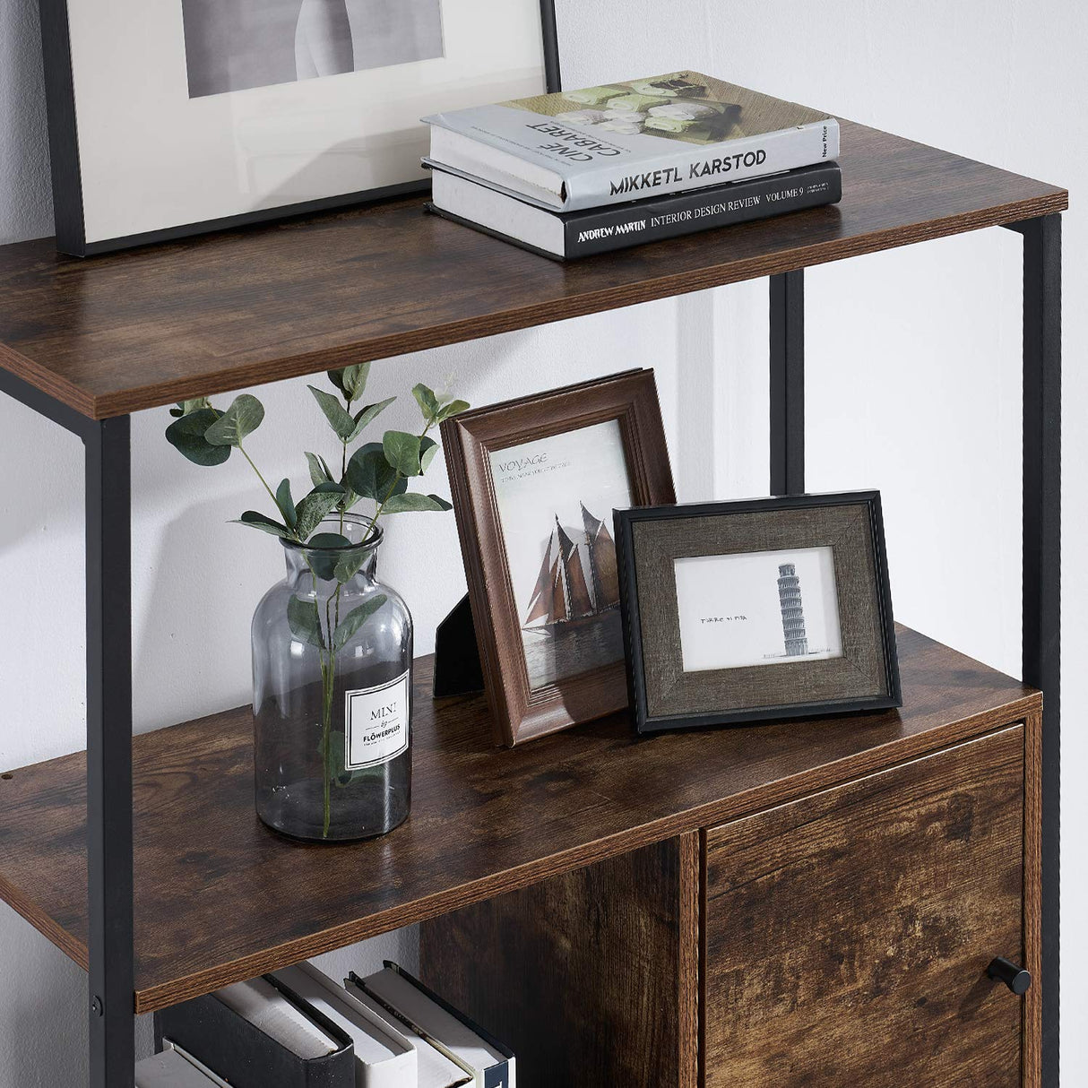 Bookshelf/Bookcase,Open Book Shelf with Middle Drawers Storage Organizer for Living