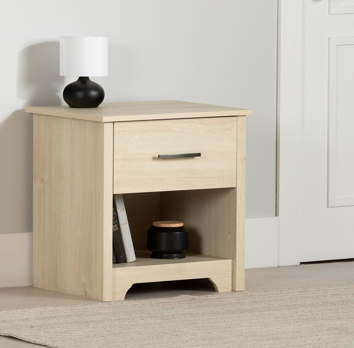 Fusion 1-Drawer Nightstand-End Table with Storage, Bleached Oak