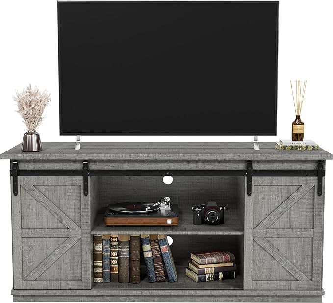 TV Stand for 65 Inch TV, Entertainment Center with Storage Cabinets and Sliding Barn Doors