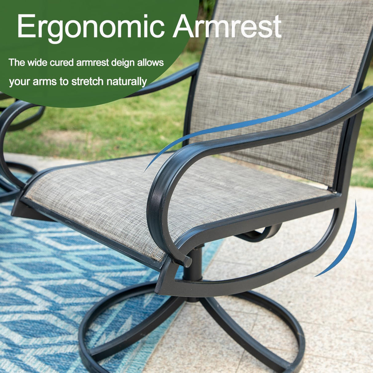 ,4 Sling Dining Swivel Chairs and 48" Round Metal Wood