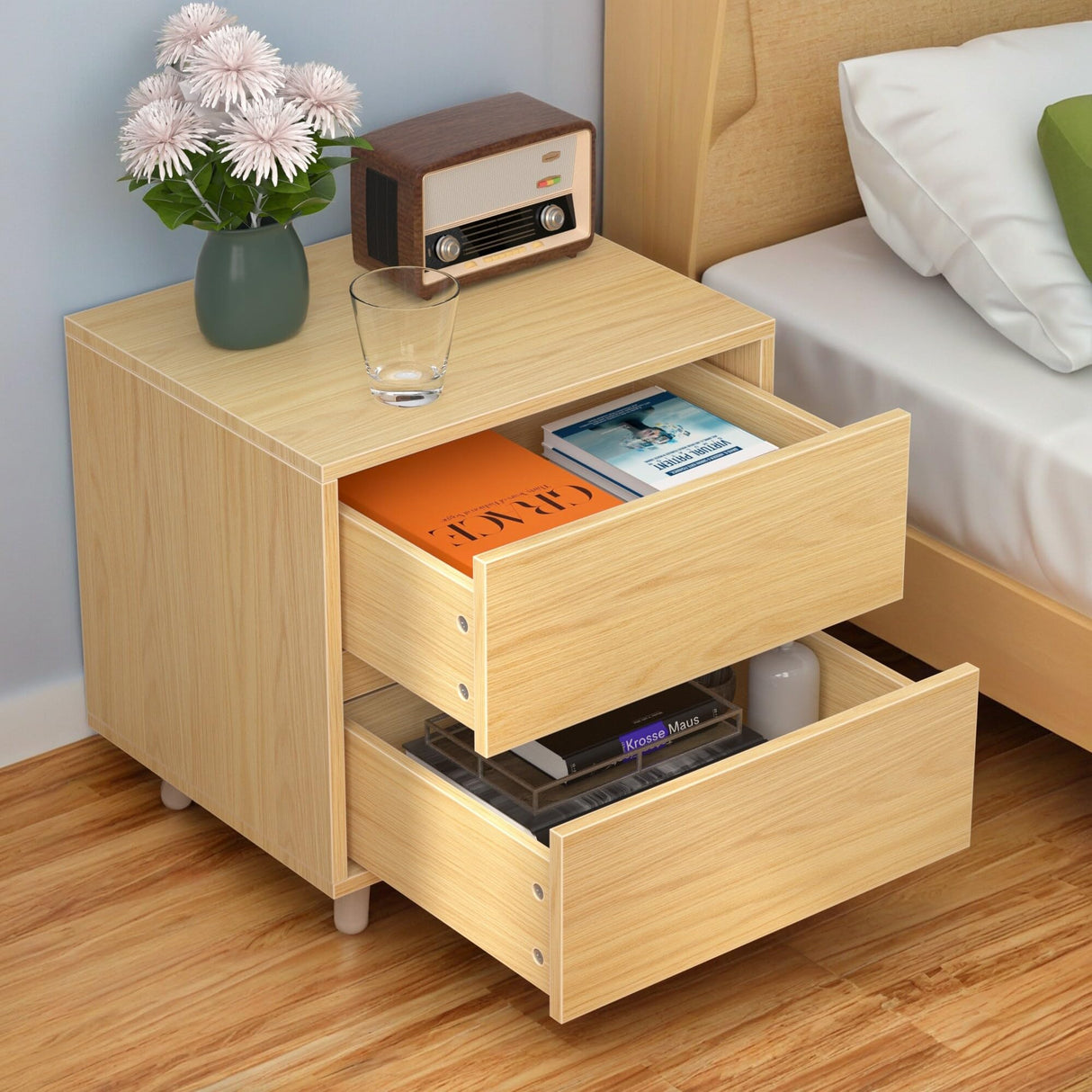Nightstand with 2 Drawer, Bed Side Tables