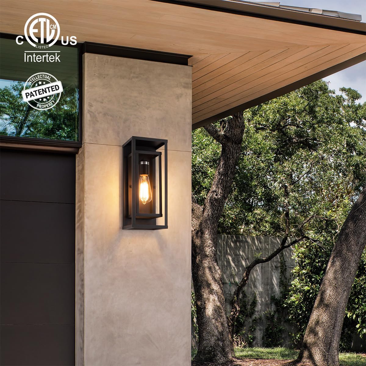 14" Classic Outdoor Wall Sconce 1 Light in Matte Black Rectangular Metal Frame