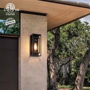 14" Classic Outdoor Wall Sconce 1 Light in Matte Black Rectangular Metal Frame