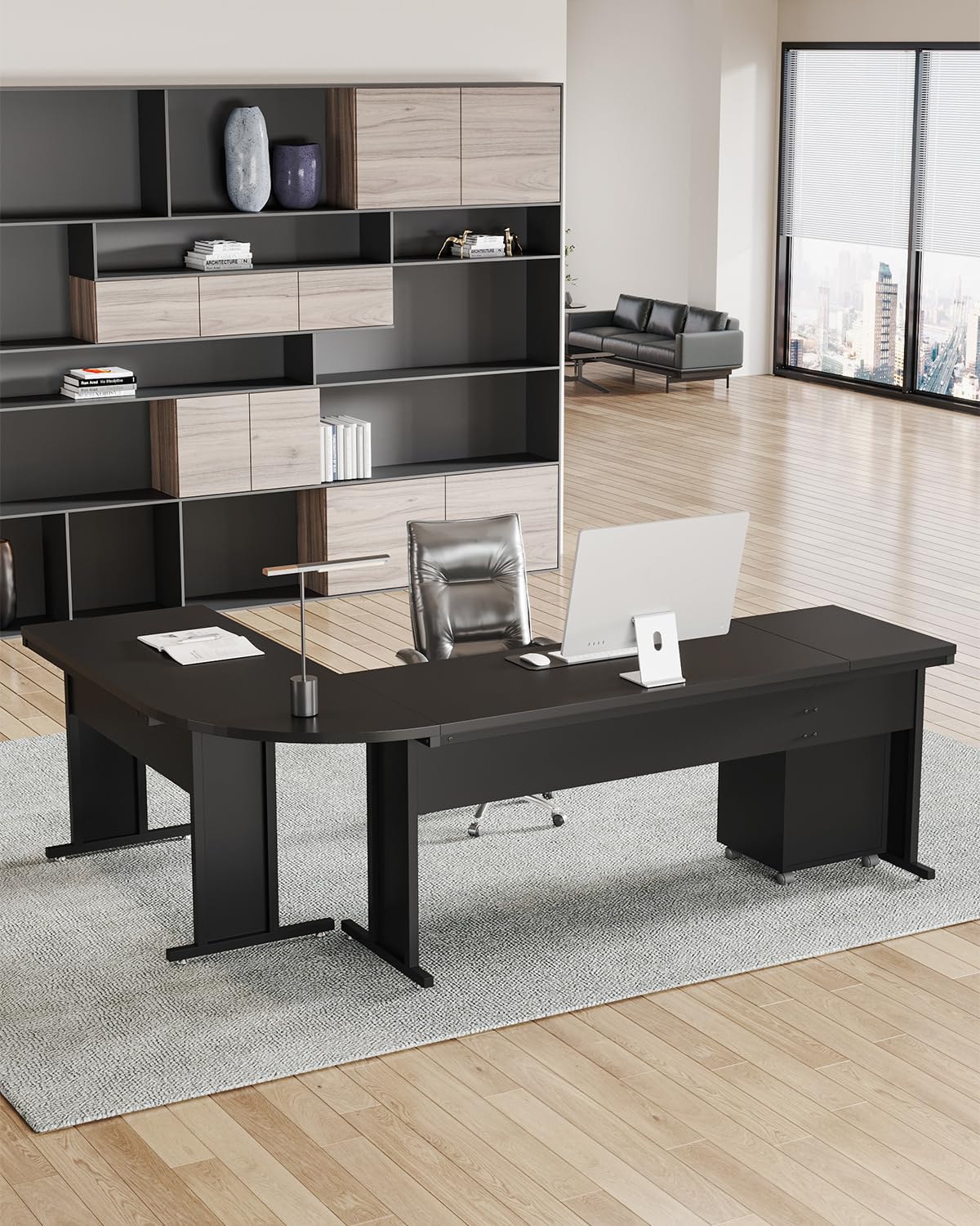 82.67" Long Executive Desk Large L-Shaped Computer Office Desk