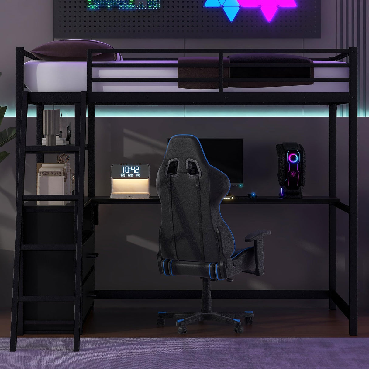 Kid’s Twin Metal Loft Bed with Desk and Cabinet Loft Bed