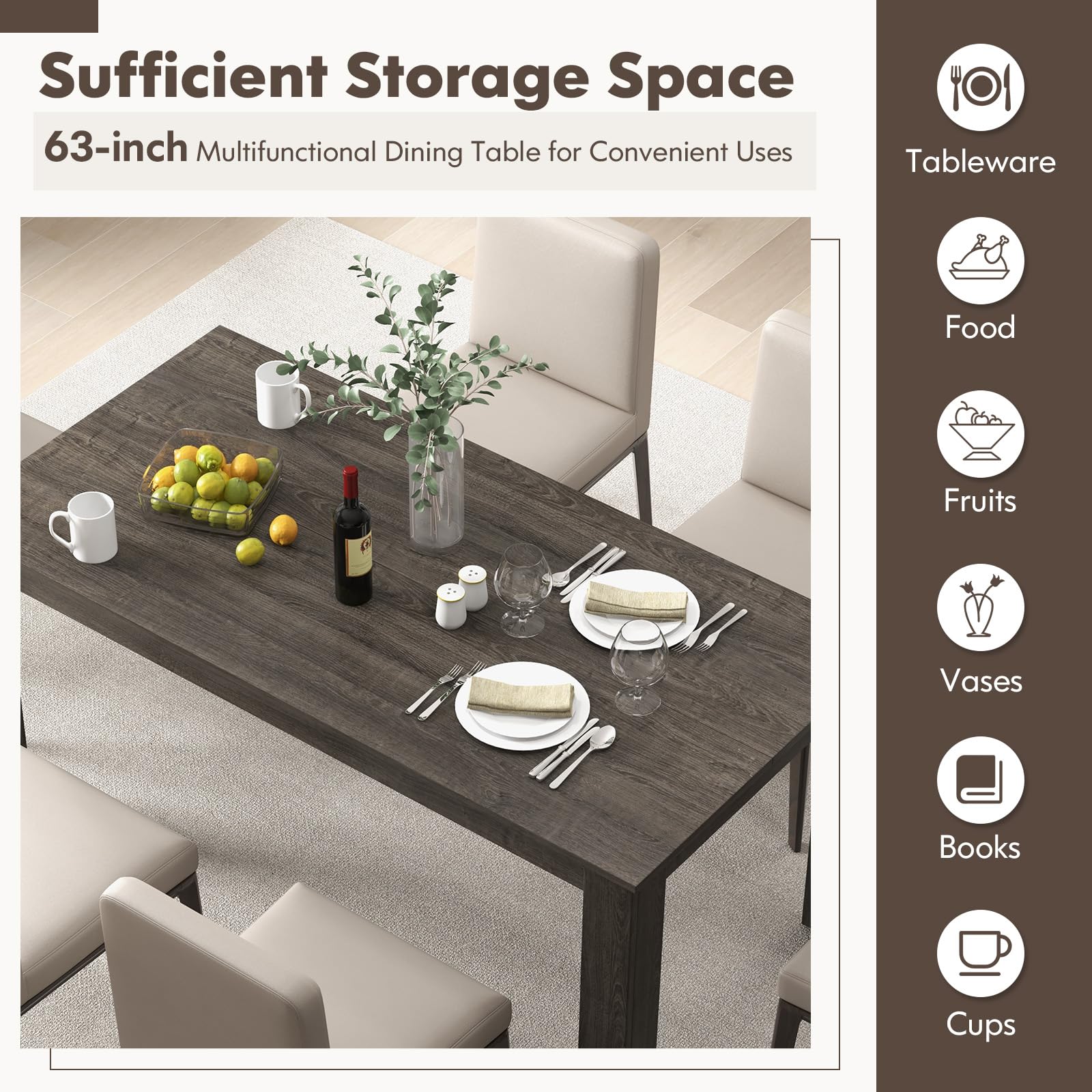 Dining Table for 4-6 People, 63” Modern Kitchen Table with L-Shaped Legs, 330 lbs Weight Capacity