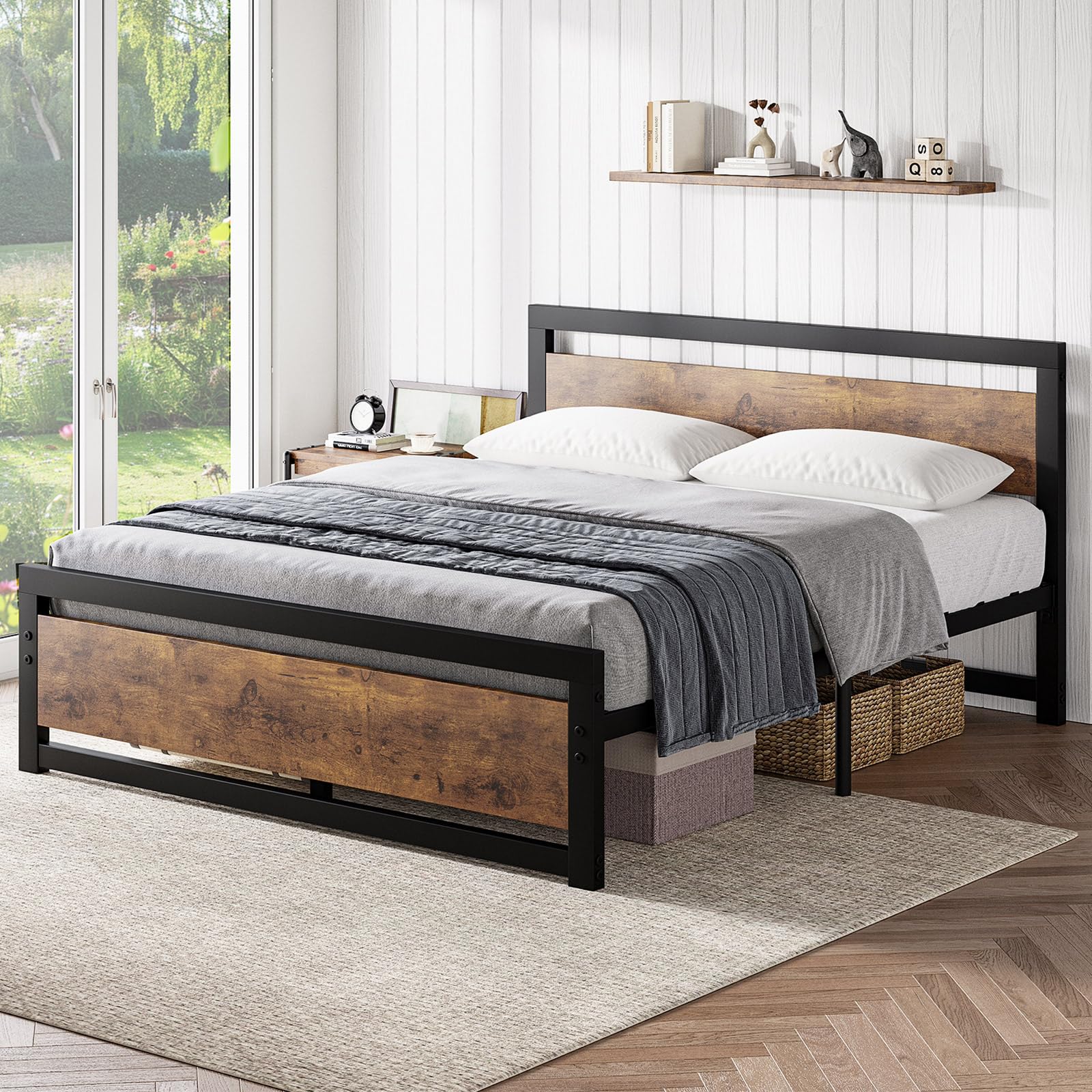 Queen Size Bed Frame, Industrial Queen Bed Platform