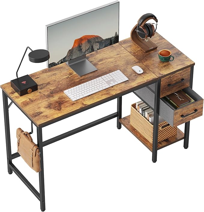 Computer Desk with 2 Drawers, 47 Inch Small Home Office Desk Study Writing Table