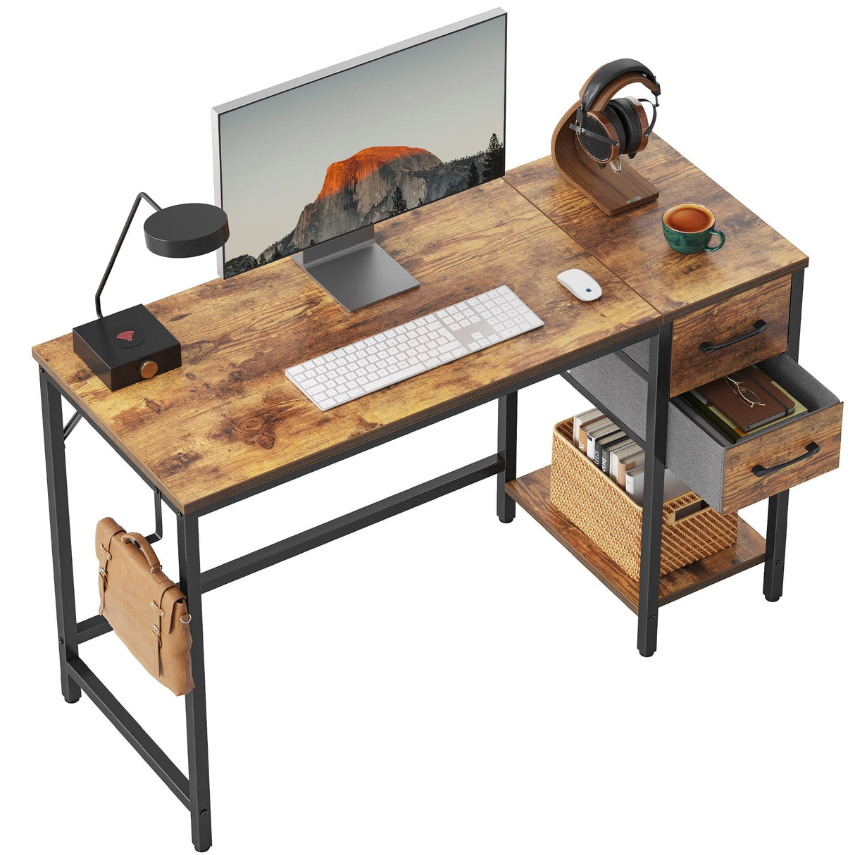 Computer Desk with 2 Drawers, 47 Inch Small Home Office Desk Study Writing Table