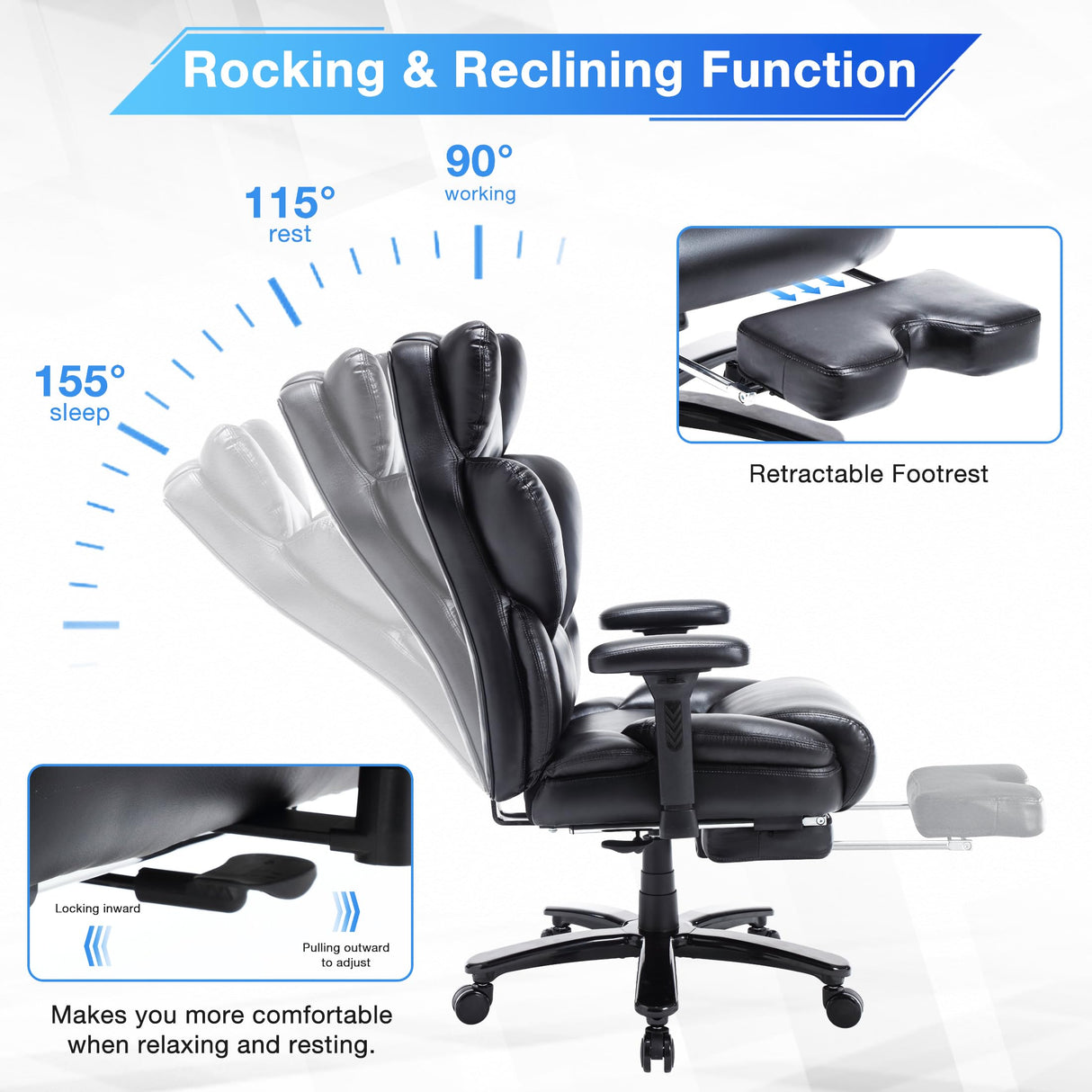 Big & Tall Executive Office Chair | PU Leather, Adjustable Back Support & Footrest