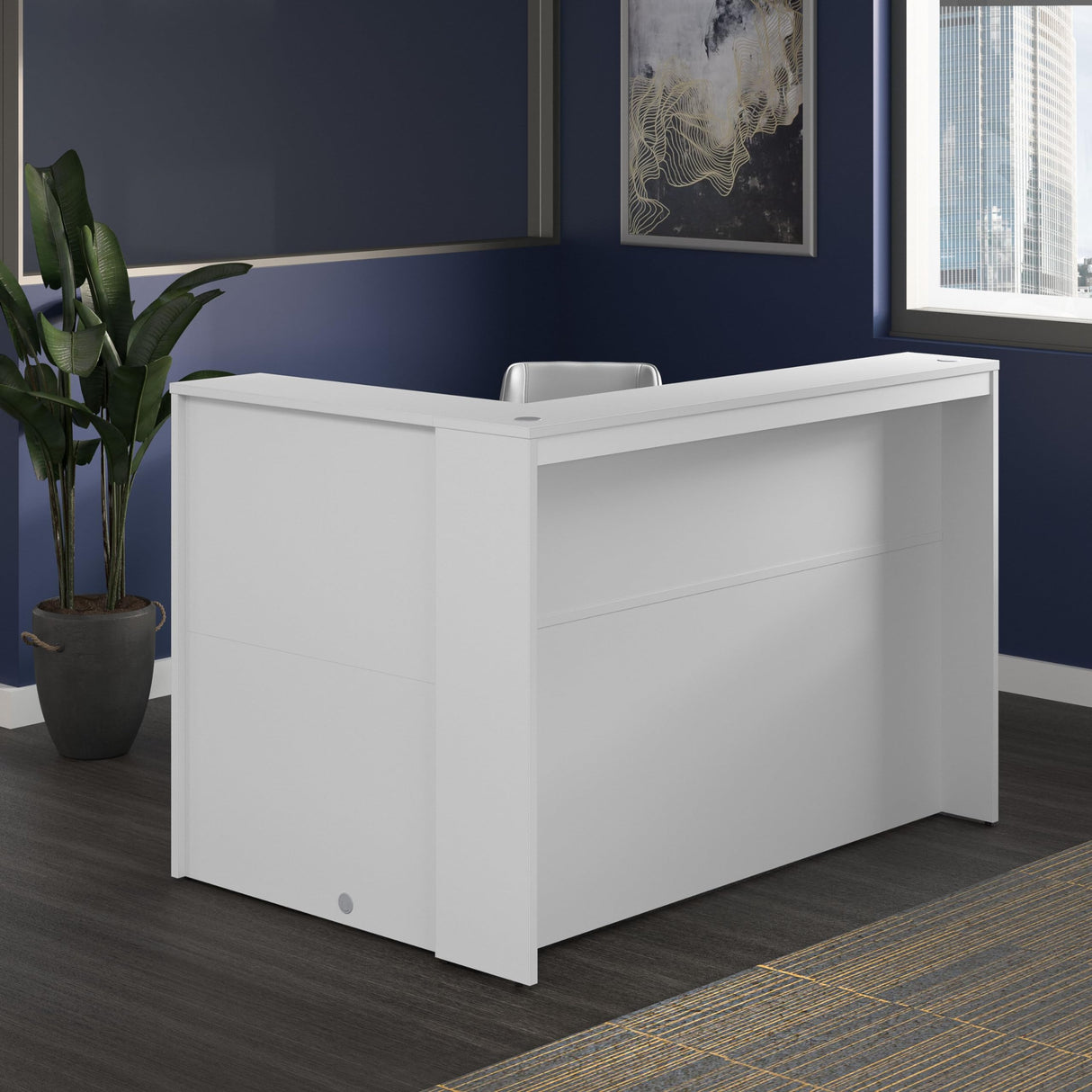 Studio 72W Reception Desk – White Finish with Storage Shelves