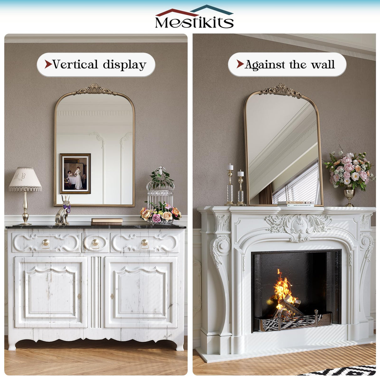 24" x 36" Antique Gold Arched Wall Mirror