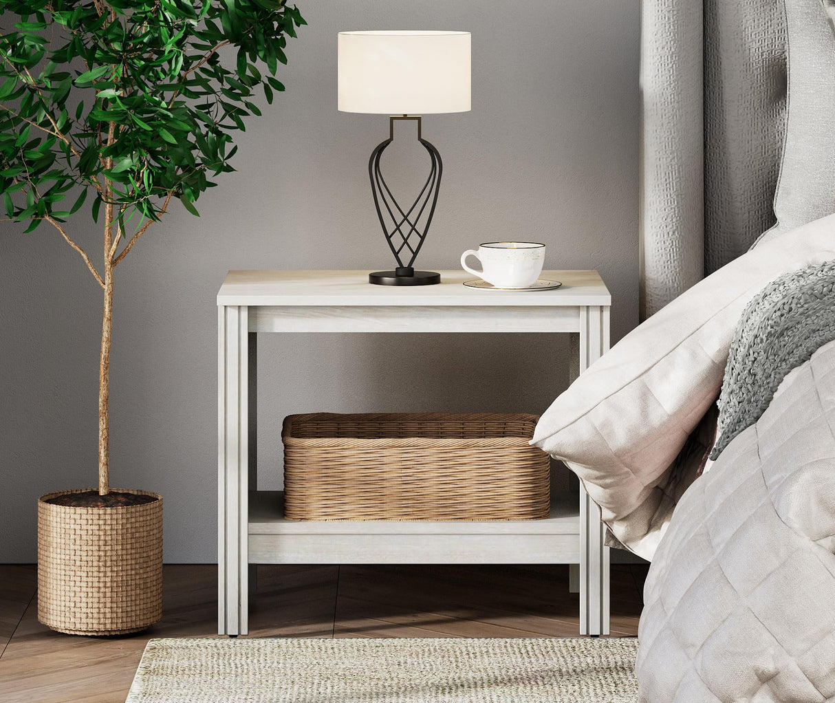 2-Tier Wood Nightstand with Storage
