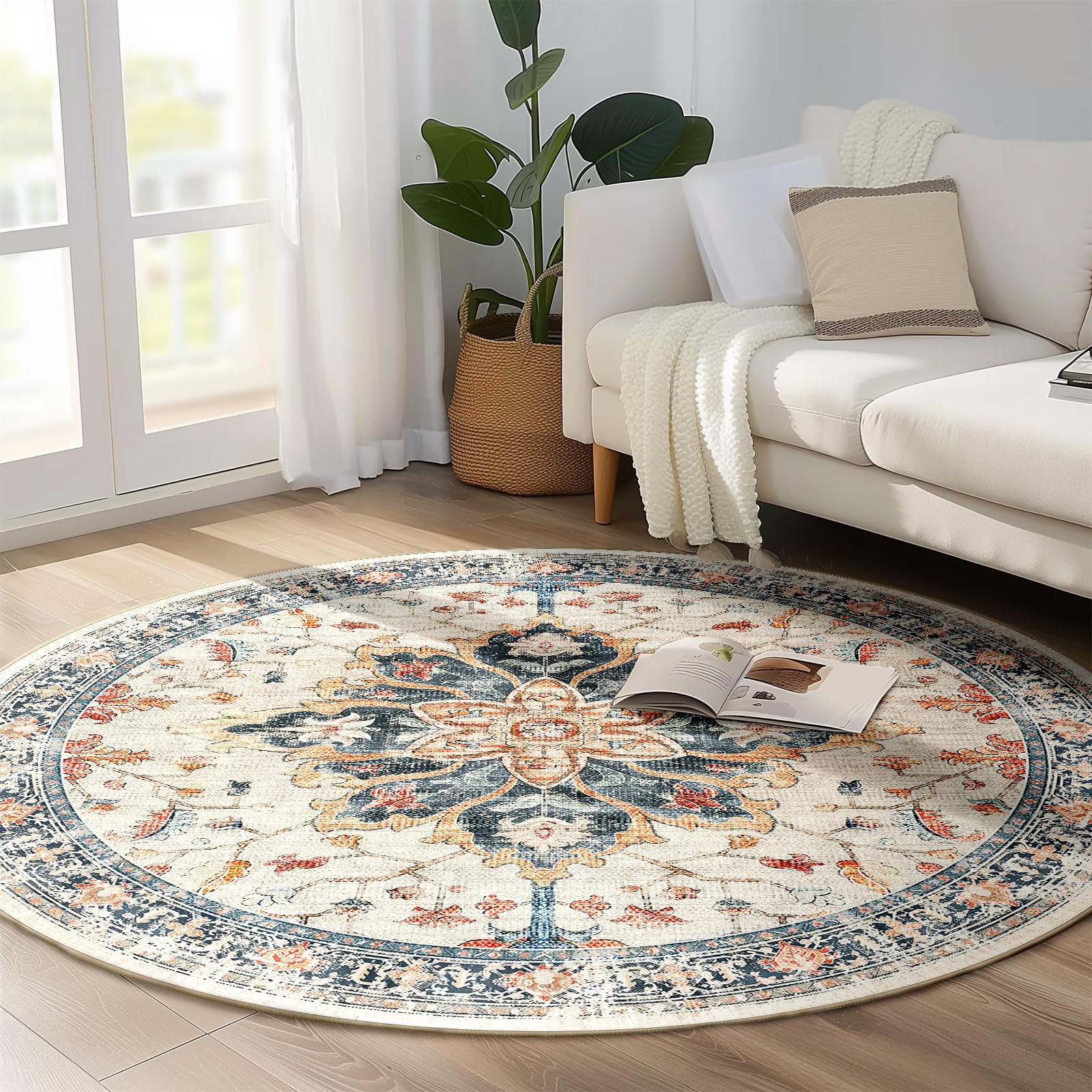 6ft Round Rug, Area Rugs 6ft, Washable Rug, Non-Slip, Rugs for Living Room,