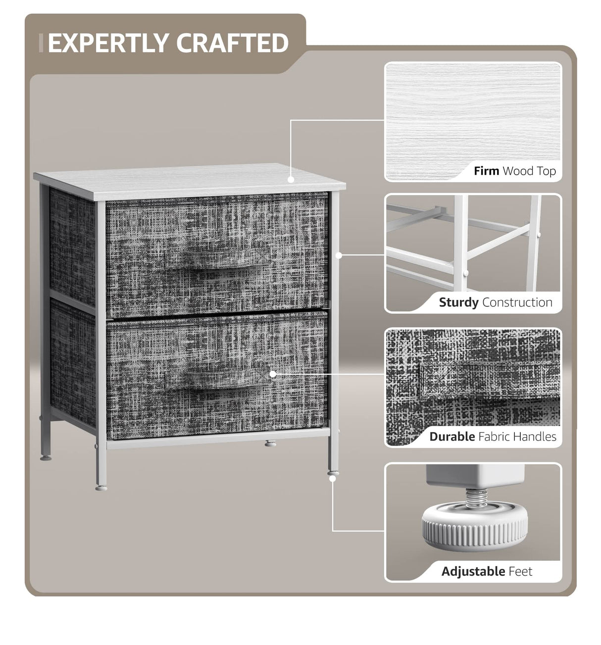 Nightstand with 2 Drawers - Bedside Furniture End Table Night Stand
