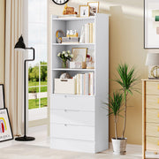 Tall Bookshelf with Drawers Bookcase with 3 Drawers and 3-Tier Open Shelves