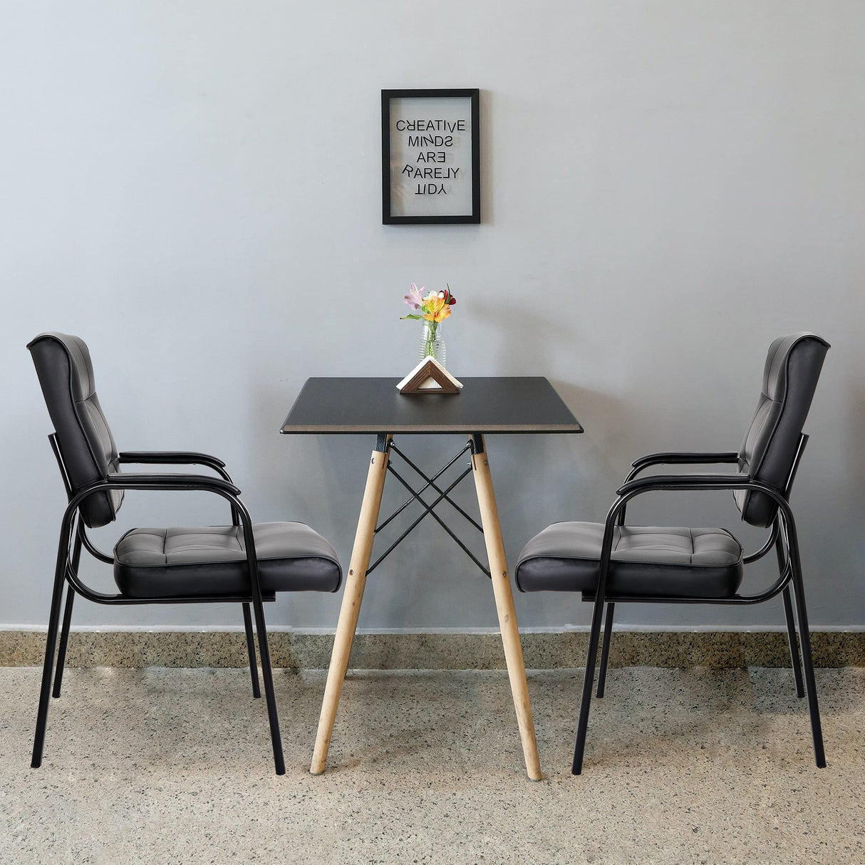 Set of 2 Office Leather Guest Chairs with Padded Arm Rest, Reception Chairs