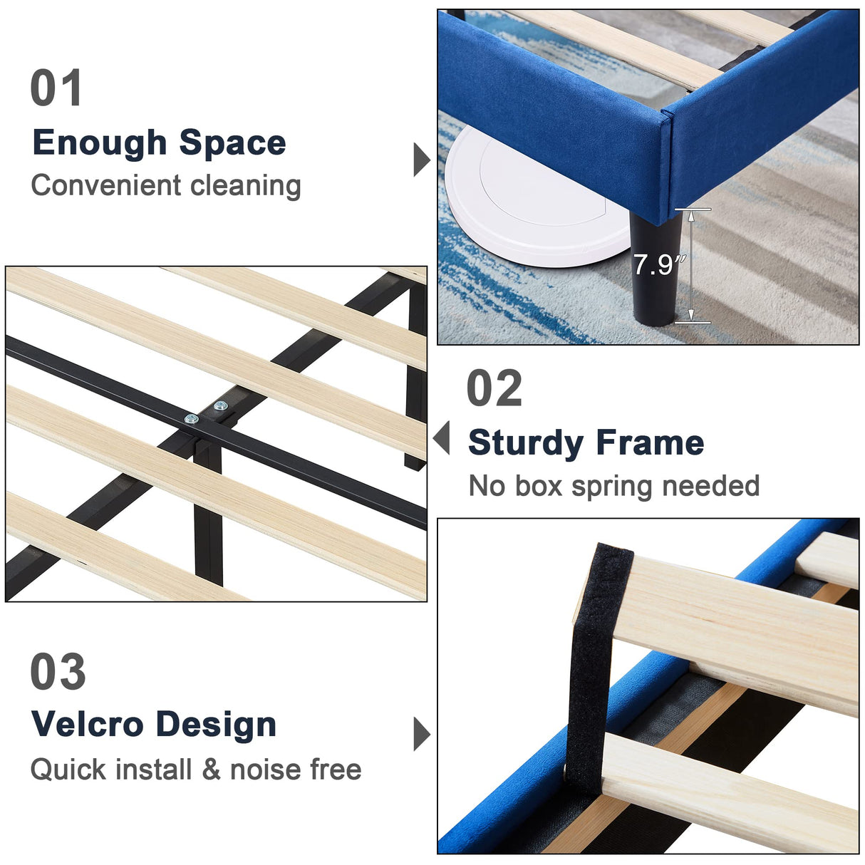 Full Size Upholstered Platform Bed Frame with Wave Fabric Headboard