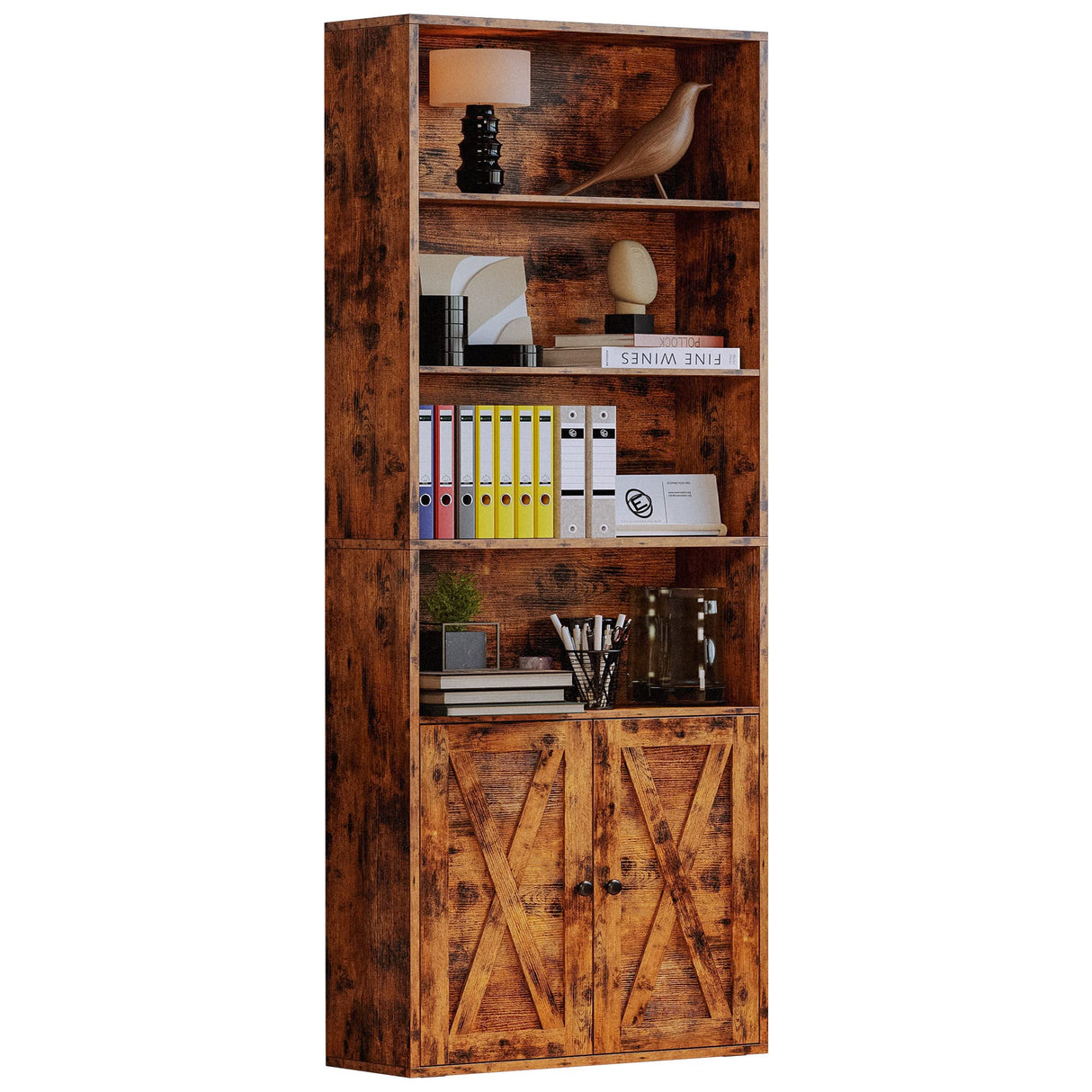 Industrial Bookshelves and Bookcases with Doors Floor Standing 6 Shelf Display Storage