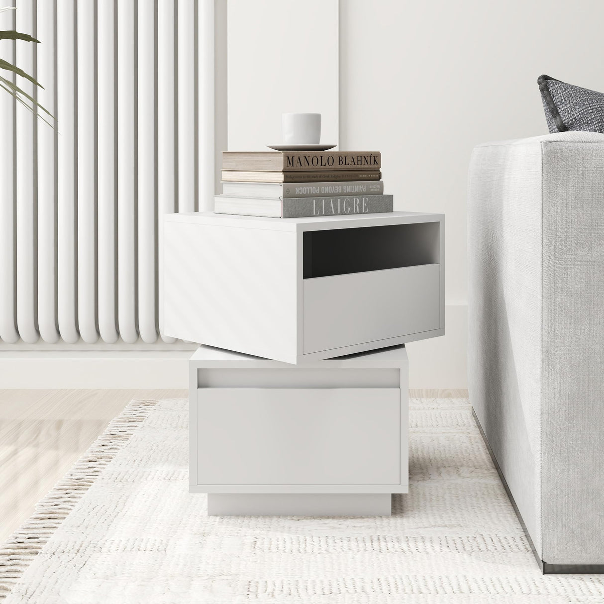 22‘’H 2-Drawer Nightstand End Table, 2-Drawer Rotatable Bedside Table