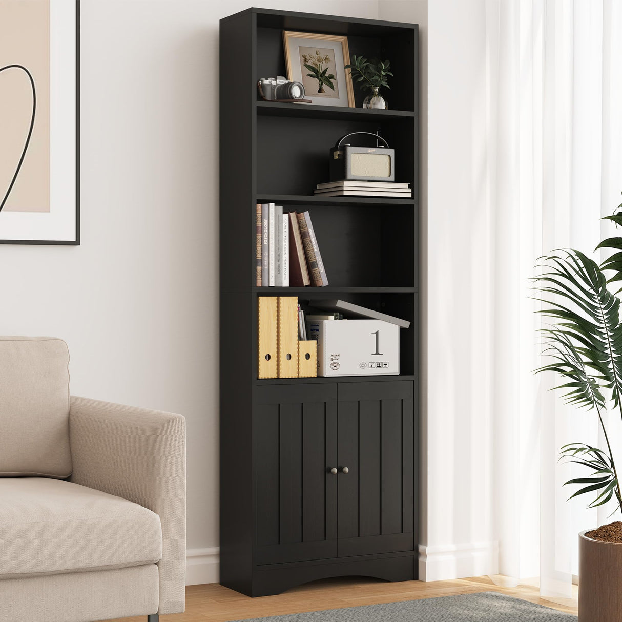 Bookcase, Bookshelves and Bookcases, 71” 6-Shelf Bookcase with Doors