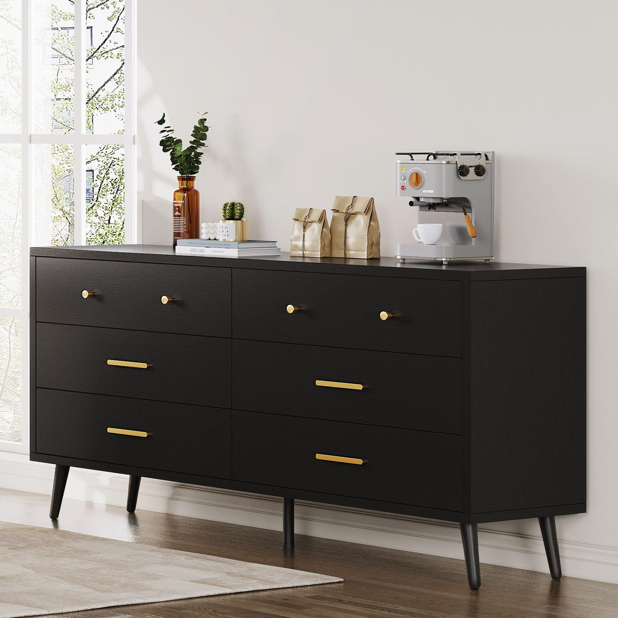 White 6 Drawers Dresser/Modern Wood Dresser Chest of Drawers