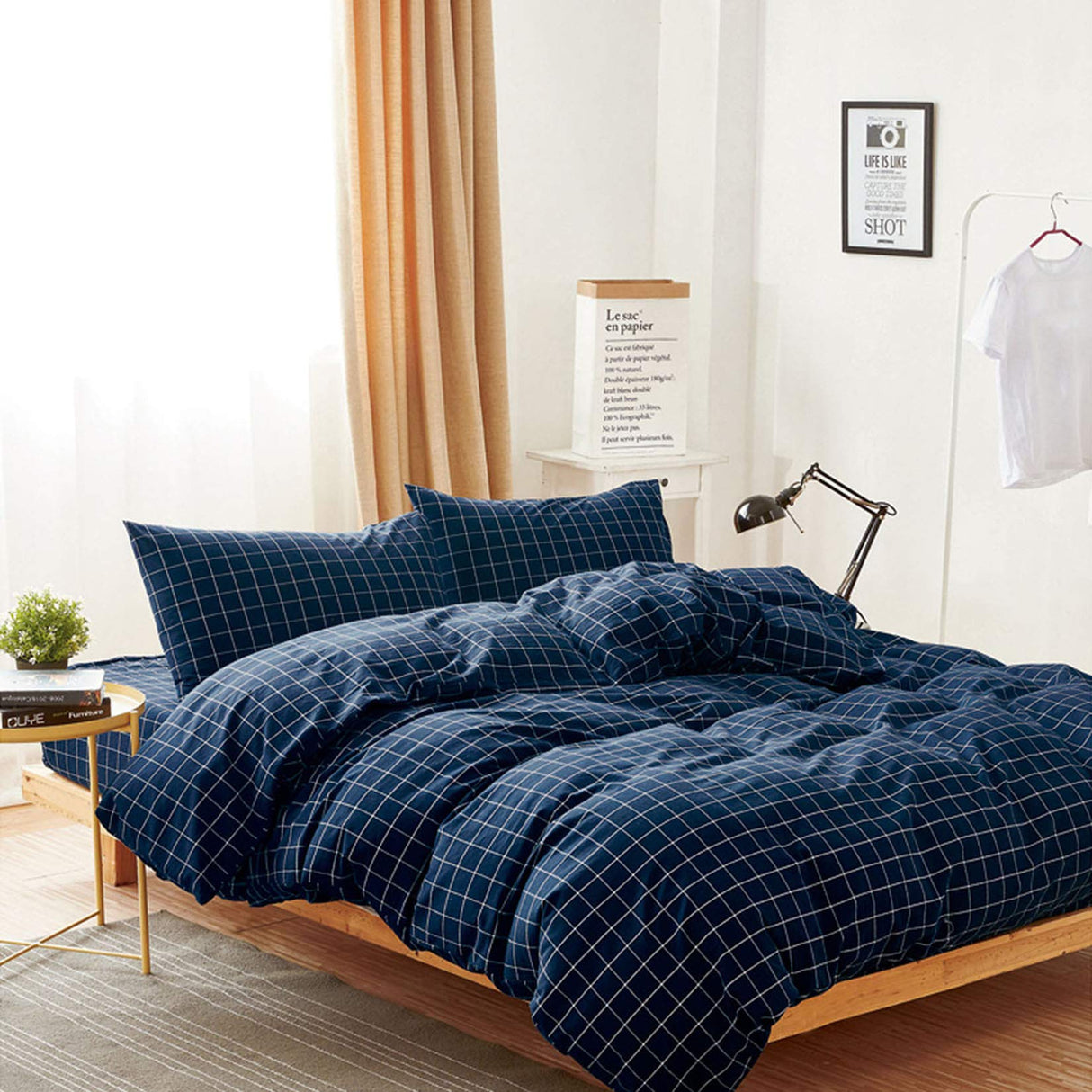 Cloud - Grid Cotton Duvet Cover Set, Plaid Checkered Geometric Farmhouse